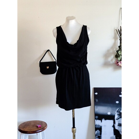 vintage Dresses & Skirts - Vintage 70s Black Cowl Neck Sleeveless Mini Dress Casual Date S